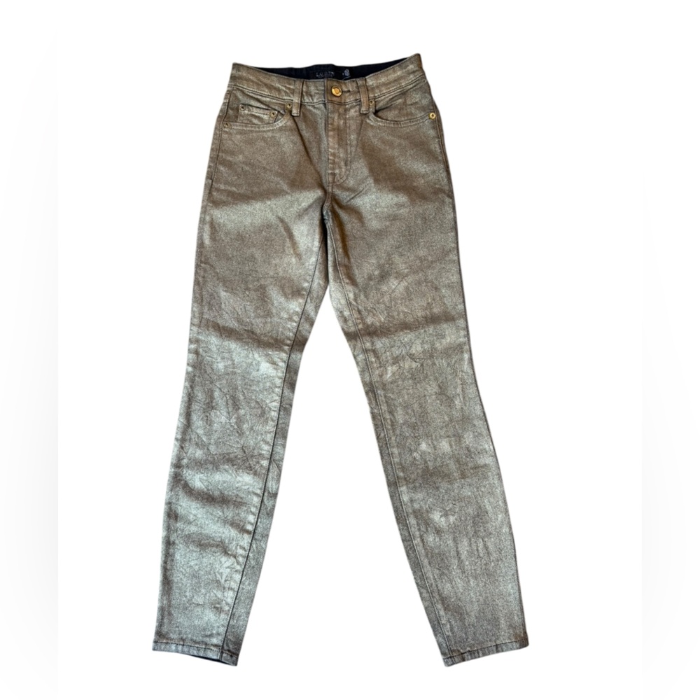Lauren Ralph Lauren Black Label Luxury Metallic Gold Wax Denim Skinny Jeans